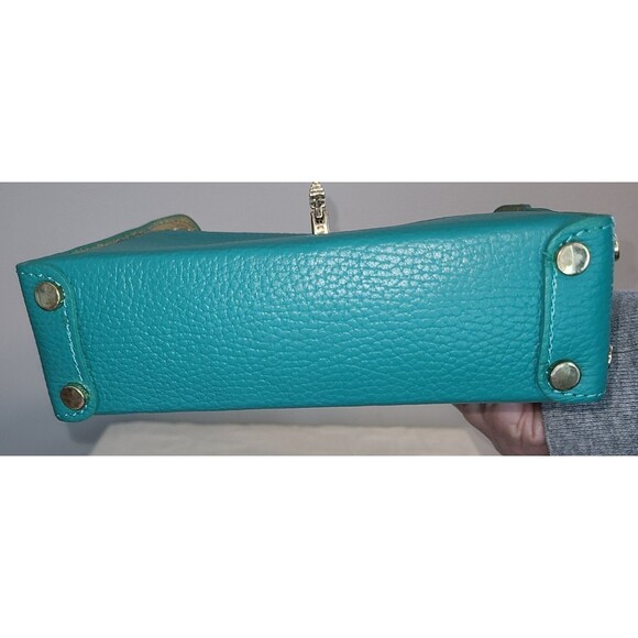 Vera Pelle Green Handbag Bee Clasp Purse Pebbled Leather Made in Italy - Picture 7 of 12